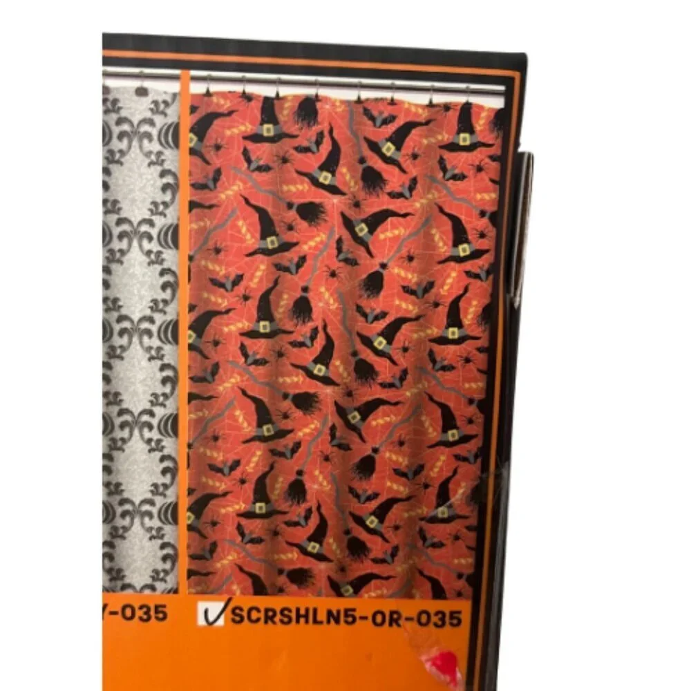 BOOPORIUM Halloween Fabric Shower Curtain Set 70x72 + 12 Hooks | 13-Piece